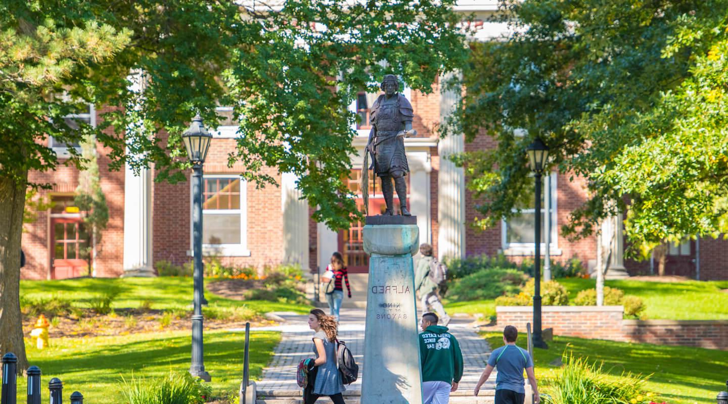 image of king alfred statue in quad