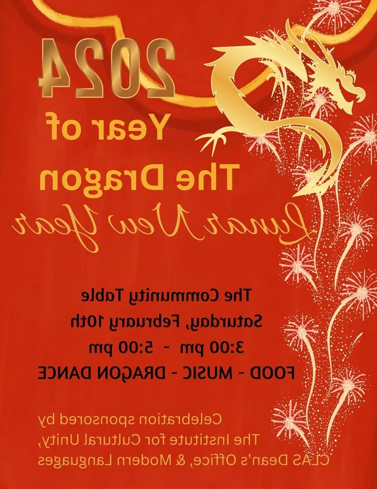Lunar New Year Celebration graphic in red with gold lettering